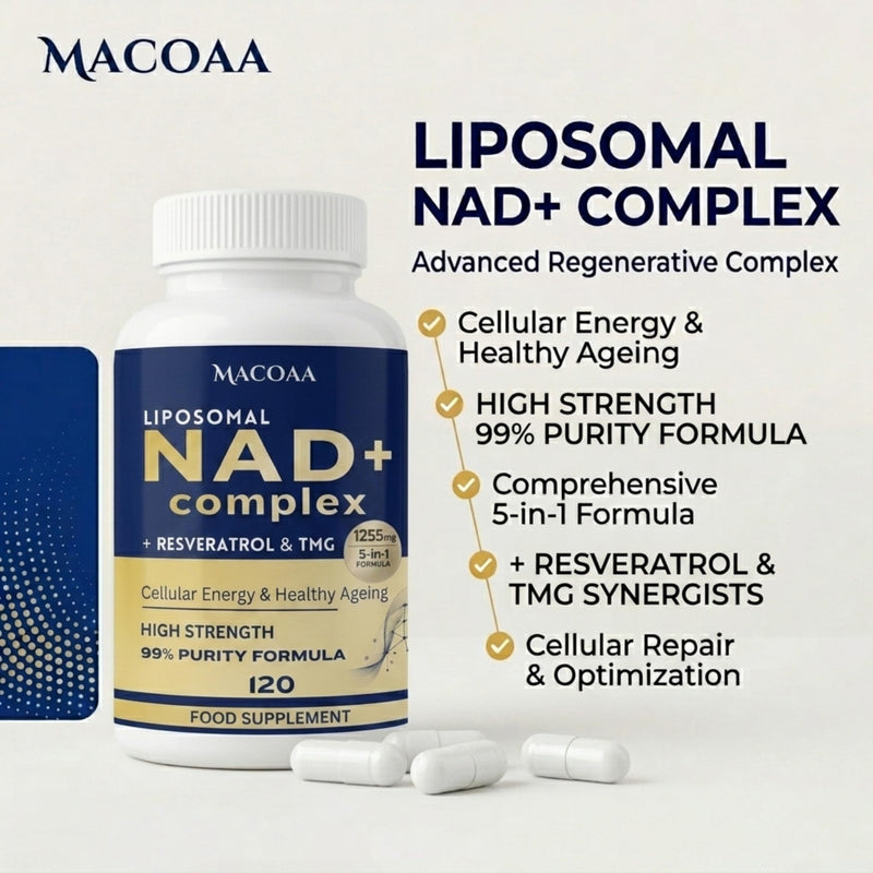NAD+ Supplements 1255mg, NAD Plus Liposomal Premium Capsules with Nicotinamide Riboside, Trans-Resveratrol & TMG, High Strength for Cellular Energy, Metabolism & Healthy Ageing, 120 Capsules