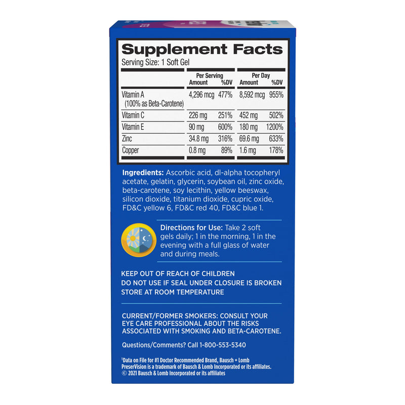 PreserVision AREDS Eye Vitamins, #1 Eye Doctor Recommended Brand, Multivitamin with Copper, Vitamin A, C & E, Zinc Supplements, 120 Softgels 120 Count (Pack of 1)