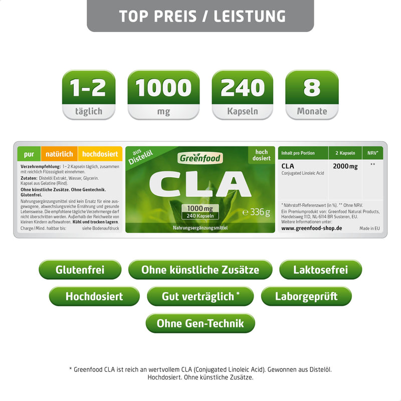 [Australia] - CLA, 1000 mg, 240 capsules, high dosage, conjugated linoleic acid from safflower oil - without artificial additives, without genetic engineering 240 pieces (pack of 1) 