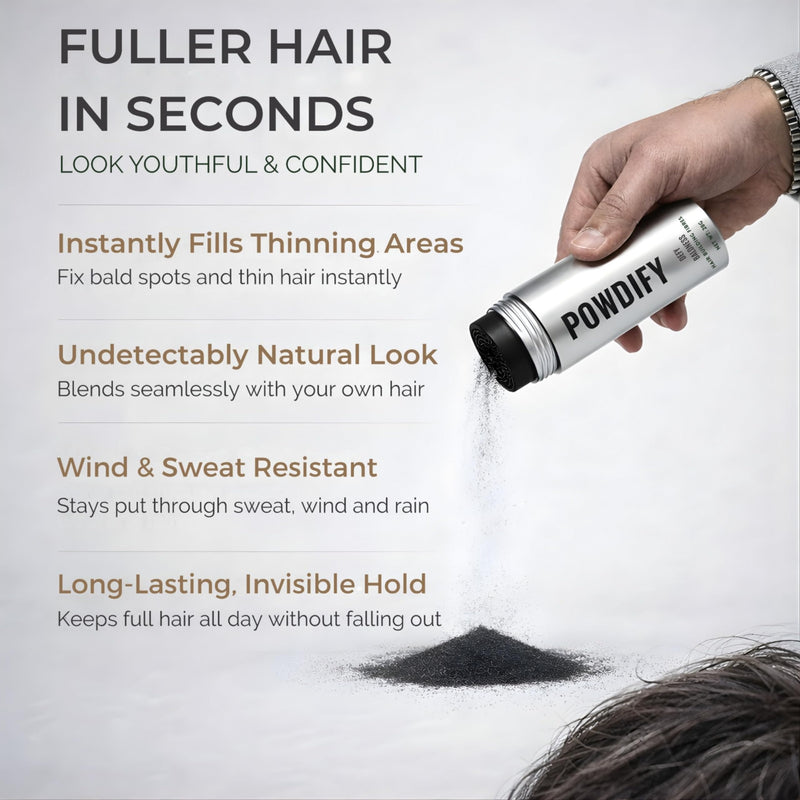 Hair Building Fibres 28g – Black – Instant Hair Thickening Fibers for Men, Natural-Looking, Conceals Thinning Hair & Bald Spots, Wind & Sweat Resistant, Easy Daily Use-by Powdify