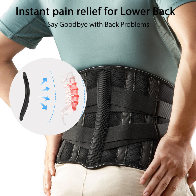 [Australia] - Back Brace for Lower Back Pain Relief Men Women, Immediate Relief from Sciatica, Herniated Disc, Scoliosis, Breathable Back Support Brace with 3D Lumbar Support Pad for Home & Lifting At Work Large Black 