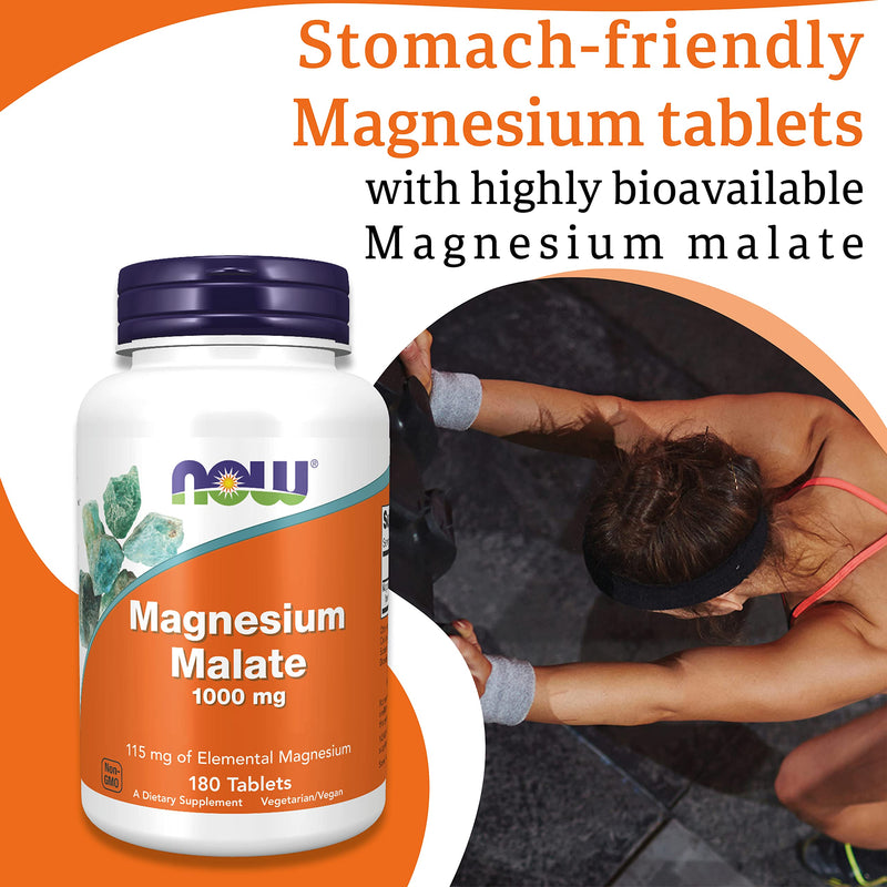 Now Foods, Magnesium Malate, 1,000mg, 180 Vegan Tablets, Lab-Tested, Gluten Free, Soy Free, Vegetarian