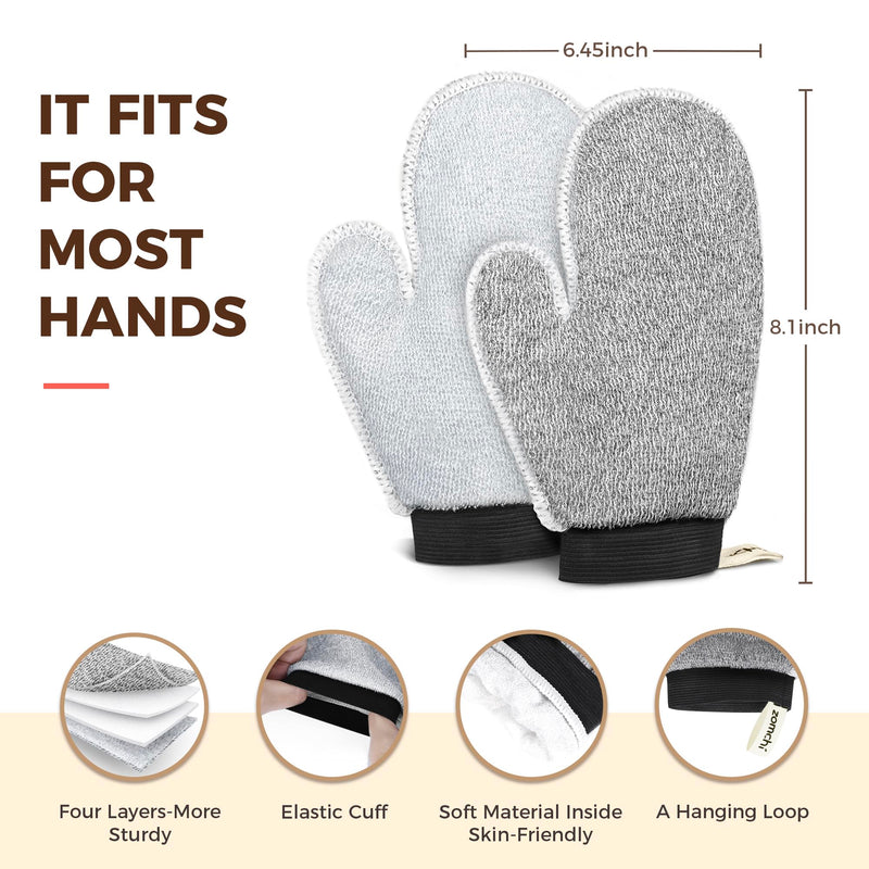 [Australia] - ZOMCHI 2 Pack Deep Exfoliating Glove with Dual Texture, Massage Body Scrub Gloves for Home Spa, Exfoliating Mitt for Dead Skin Removal (Deep + Gentle) Deep + Gentle 