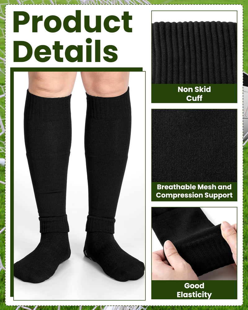 [Australia] - Eurzom 4 Sets Grip Soccer Socks with Shin Guard Sleeves for Men Non Slip Pads Black and White Athletic Socks with Compression Leg Sleeves for Christmas Soccer Football Basketball Sports Gifts 