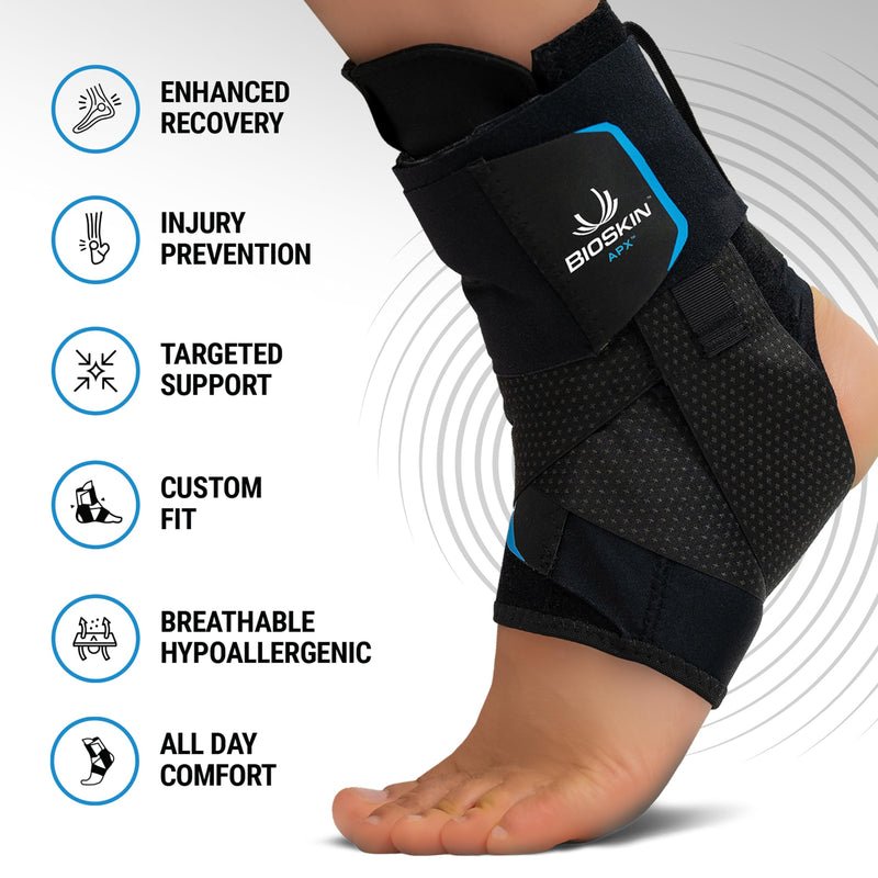APX Sprained Ankle Brace - No Lace, Figure-8 Wrap, Adjustable Compression Ankle Support, Stabilizer for Men & Women, Sprain Prevention, Recovery, For Running, Volleyball, Pickleball, Soccer (Small) Small