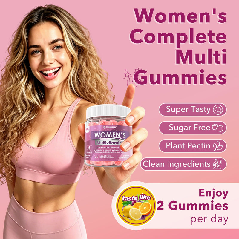 2 Pack - Womens Multivitamin Gummy, Methylated Multivitamin for Women, Biotin, Methylfolate, Iron, Collagen, Vitamins A C D, B Complex, Antioxidants for Women's Daily Support, Beauty, Immune, No Sugar 60 Count (Pack of 2)