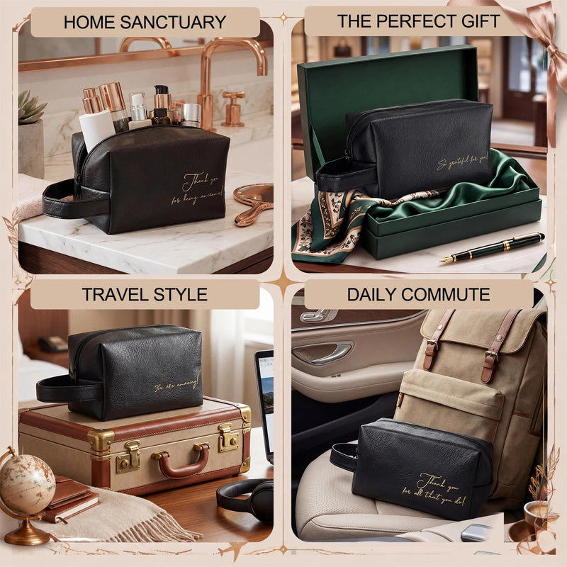 8 Pcs Men Toiletry Travel Bags Bulk Black Leather Toiletry Bags for Men Employee Appreciation Groomsmen Gifts Toiletries Kit for Business Trip Wedding Travel