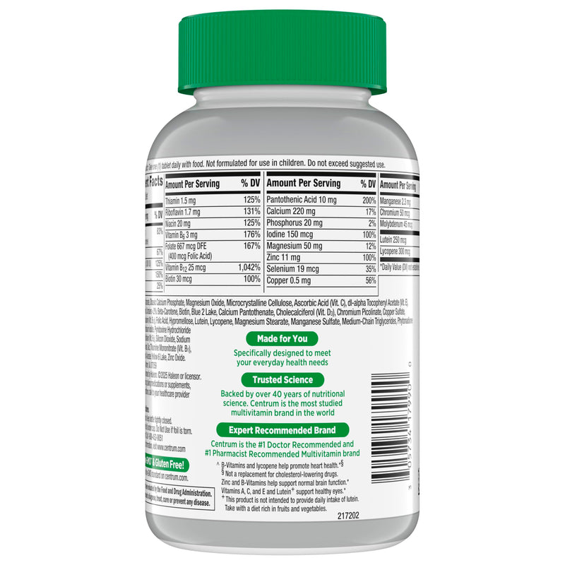 Centrum Silver Multivitamin for Adults 50 and Over, 220 Tablets | Contains Vitamin D3, B Vitamins, Clinically Proven to Support Memory as You Age, GLP-1 Support 220 Count (Pack of 1)