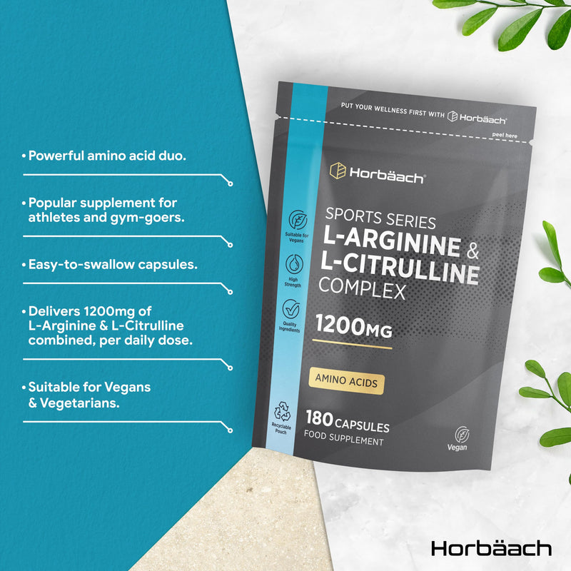 L Arginine and L Citrulline 1200mg Capsules | 180 Count | Amino Acids | Supplements for Men and Women | Suitable for Vegans & Vegeterians | by Horbaach