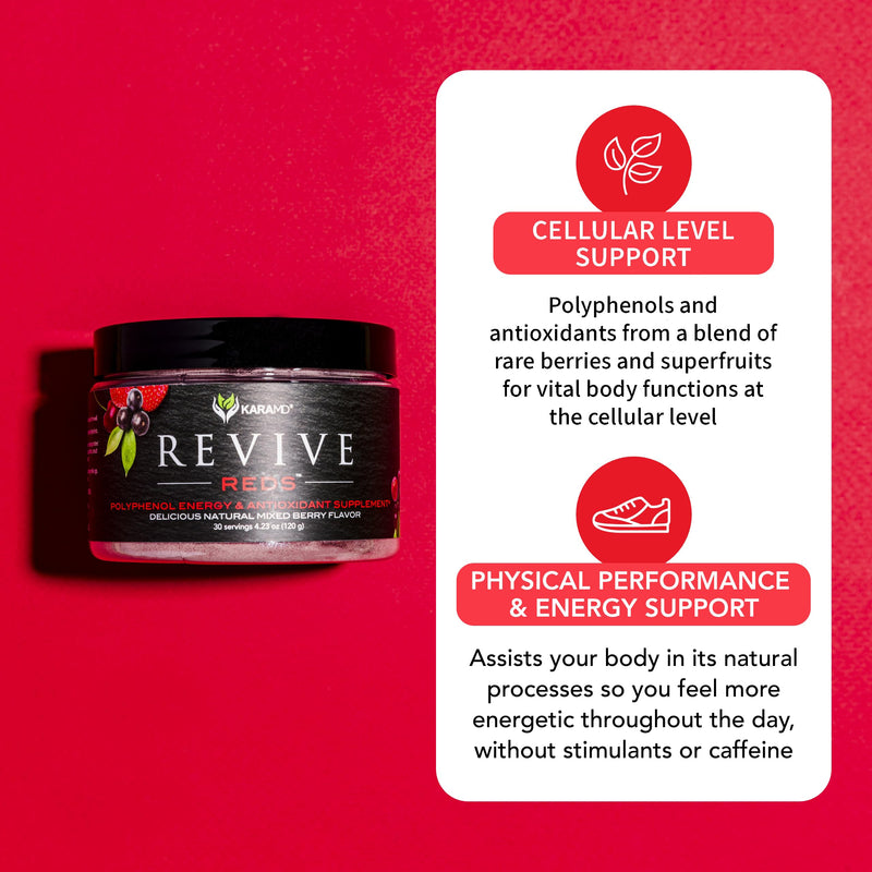 [Australia] - KaraMD Revive Reds - Superfood Powder Supplement for Inflammation & Natural Energy - with Shilajit, Antioxidants & Polyphenols - Mixed Berry Flavor - 30 Concentrated Drink Mix Servings 