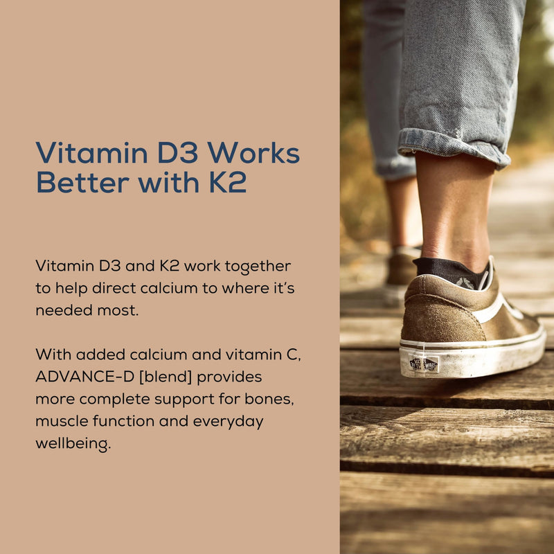 Advance-D [Blend]: Premium Vitamin D3 3000IU + K2 200ug (MK7) with Calcium, Vitamin C & MCT Oil - 60 High Strength Capsules - 2 Month Supply - Non GMO - Gluten Free - GMP - UK Made