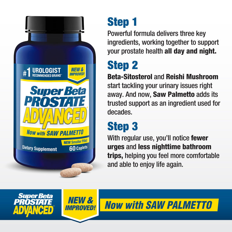 [Australia] - Advanced with Saw Palmetto - Prostate Health Supplements for Men, Bladder & Urinary Support with Beta-sitosterol, Reishi, Saw Palmetto, Vitamin D, Zinc Oxide, Selenium - 120 Count 60 Count (Pack of 2) 