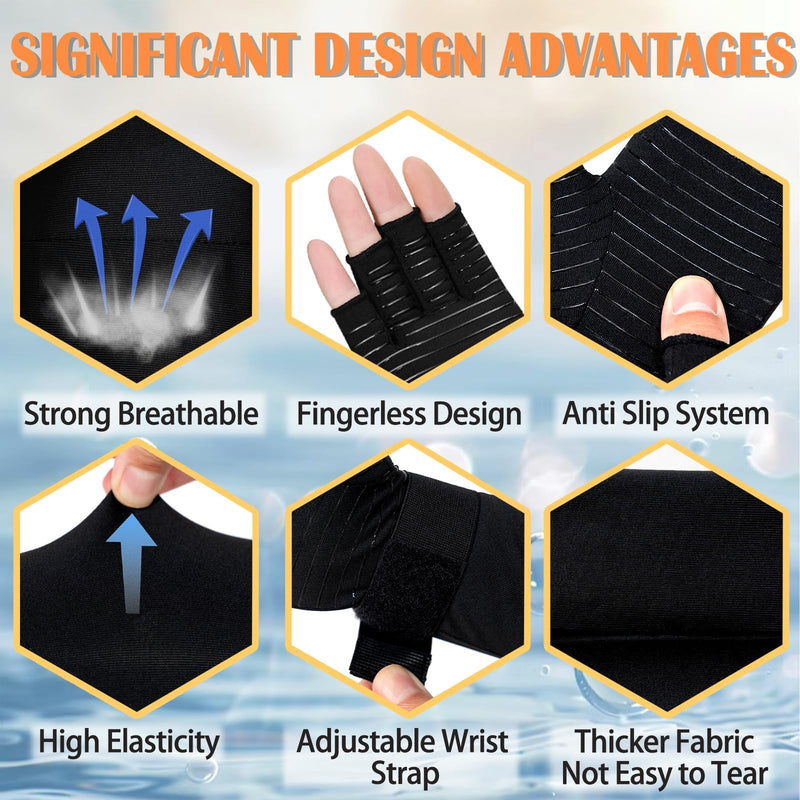 [Australia] - Copper Long Compression Arthritis Glove with Wrist Strap (1 Pcs), 20-30 mmHg Lymphedema Compression Arm Sleeve with Gauntlet, Fingerless Graded Pressure Full Arm and Hand Support for Men Women Right Hand Black Large 