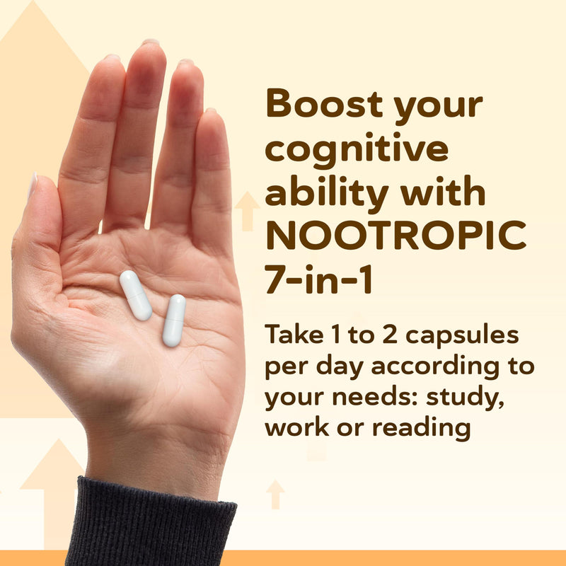 Nootropics Brain Supplement, Unique High Potency Cognitive Enhancer for Energy, Focus, Brain Function, Mental Alertness & Memory with Bacopa Monnieri, Ginkgo, Tyrosine, Theanine, Brain Vitamins