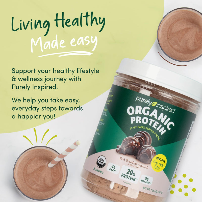 [Australia] - Purely Inspired Plant-Based Protein Powder for Men & Women, Rich Decadent Chocolate (16 Servings) - Vegan & Organic - 20g of Pea Protein Powder for Smoothies & Shakes - Dairy-Free, & Gluten-Free 