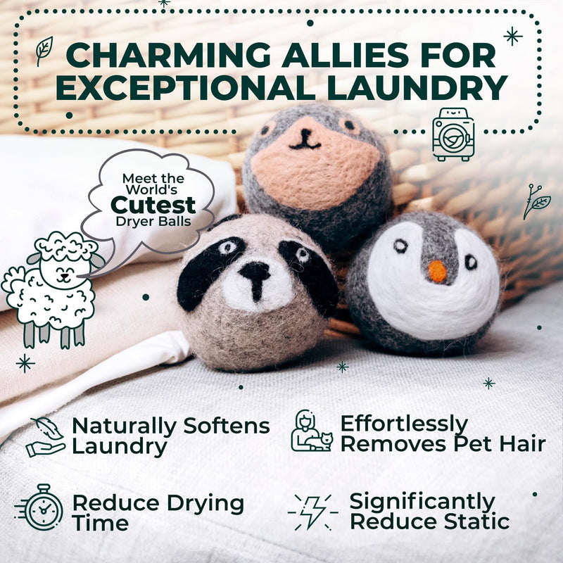 [Australia] - Dryer Balls - 100% Organic Wool - Sustainable & Eco-Friendly - Dry 1,000 Loads Penguin & Friends 