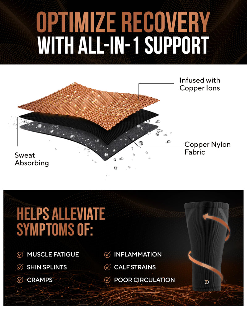 [Australia] - Copper Calf Compression Sleeve — Premium Copper Compression Shin Sleeve for Men & Women — Breathable & Non-Slip Leg Sleeves for Runners, Shin Splints, Muscle Recovery & Leg Fatigue Medium 