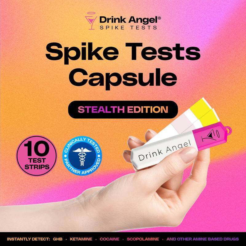 Spike Test Capsule Neon Pink Edition | Clinically Tested Drink Spiking Test Strips | UK Approved & California Compliant | Keyring Capsule with 10 Tests | Nights Out, Clubs, Parties