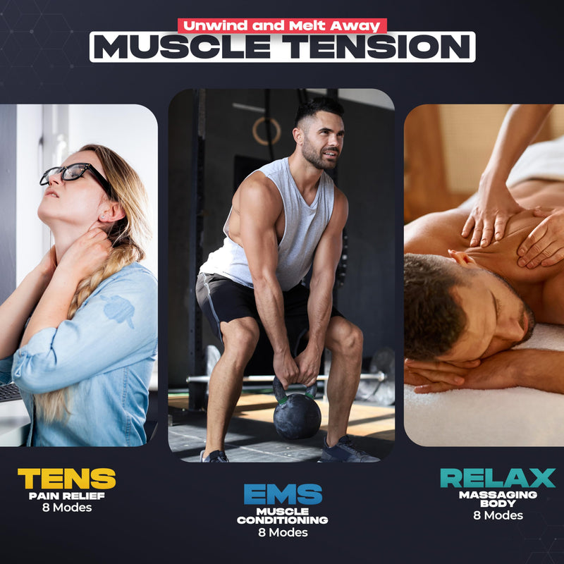 NEOCARBON TENS Unit Muscle Stimulator, Pulse Massager Machine, Red | All in One Kit, Pain Relief at Home, TENS & PMS Muscle Stimulator, Pulse Massager for Nerve & Muscle Pain Relief