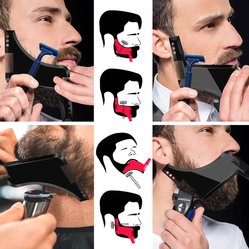[Australia] - Beard Stencil Beard Comb Beard Shaping Tool for Goatee Sideburns Neck Symmetrical Contour Beard Line Pack of 2 Brown Black 