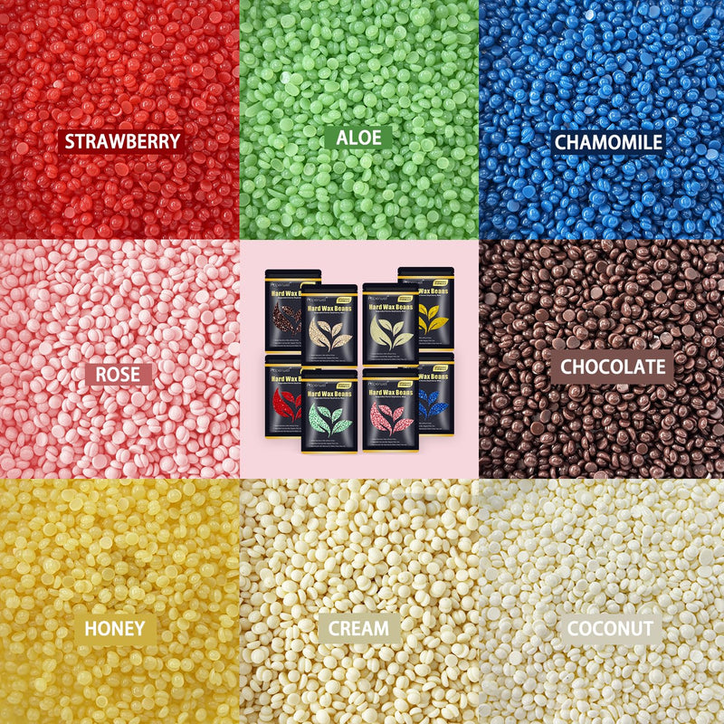 Wax Beads, 1.76lb / 800g Hard Wax Beads Coarse Hair Formula Hard Wax for Hair Removal and Senstive Skin, Wax Beads for Face, Brazilian Bikini,Body Waxing (8 Scents) 8 Scents