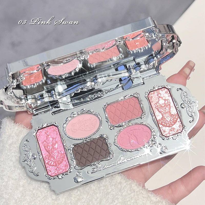 [Australia] - Flower Knows Swan Ballet Six-Color Makeup Palette,Eyeshadow,Blush,Highlighting & Contour All-in-One Face Makeup Palette 03+Fridge Magnet Set,with 4 Matte+2 Shimmer Neutral Shades 