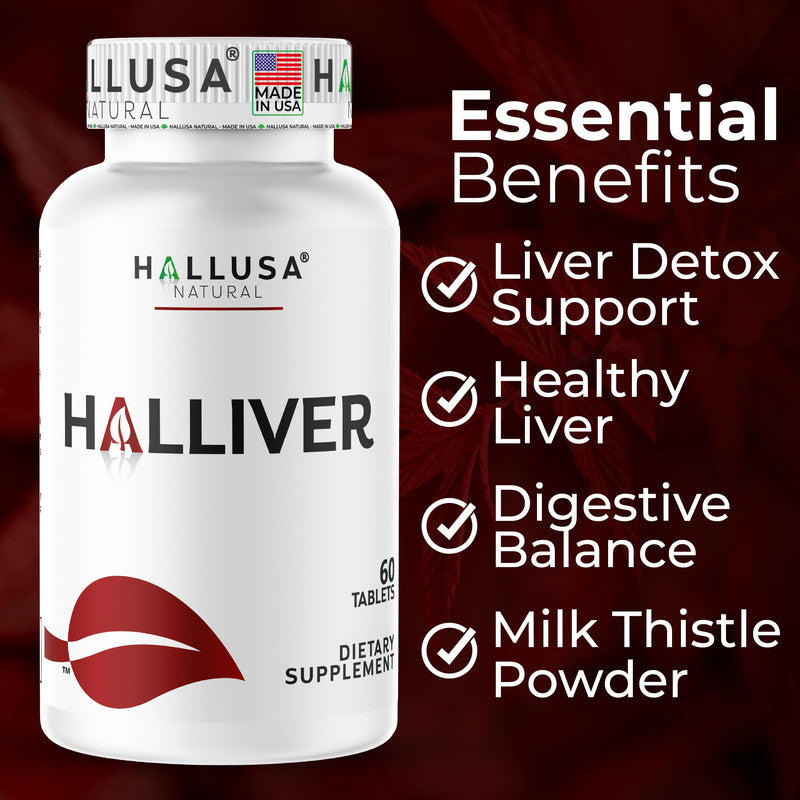 Halliver Liver Supplement with Milk Thistle, 60 Tablets | Liver Cleanse Detox & Digestive Support Supplement with B Vitamins, Artichoke & Aloe Vera, Non-GMO, Gluten Free