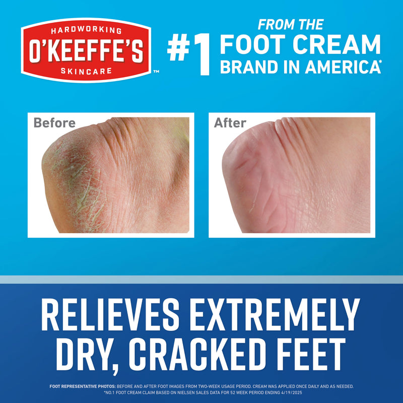 O'Keeffe's for Healthy Feet Foot Cream - 3 oz Tube (2 Pack) - Guaranteed Relief for Extremely Cracked, Dry Feet, Repairing Skincare, Instantly Boosts and Retains Moisture Levels 3 Ounce (Pack of 2)