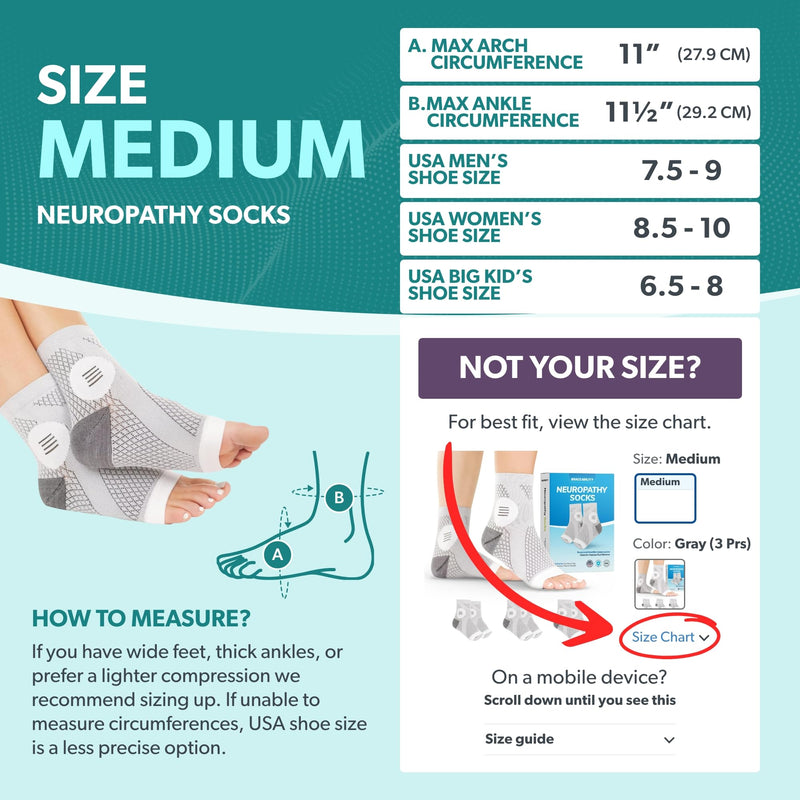 BraceAbility Neuropathy Socks (3 Pairs) - Multipack Peripheral Compression Diabetic Toeless Foot Sleeves for Nerve Damage in Feet, Ankle Gout, Plantar Fasciitis Relief for Men and Women (M - Gray) Medium Gray - Standard - 3 Pairs