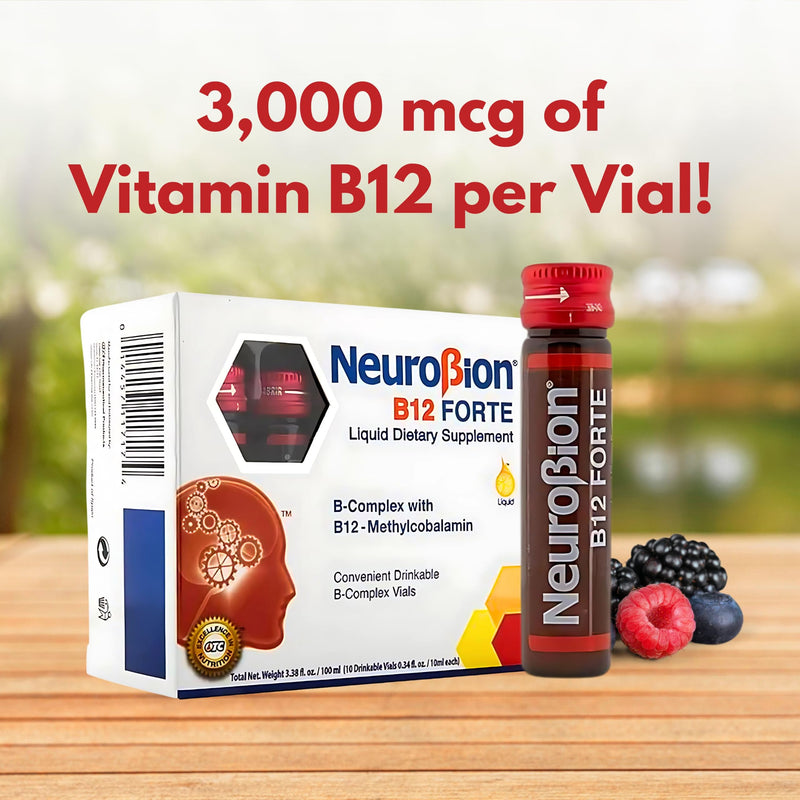 Neurobion Forte Vitamin B12 Methylcobalamin B6 B2 Niacin Liquid Shots Daily Energy & Nervous System Support Complex Easy Oral Drinkable10 Vials