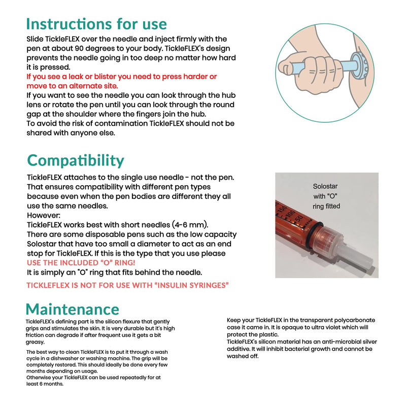 [Australia] - Insulin Pen Needle Injection Aid - Patent Pending Award Winning Universal Fit Add-on for Standard Pen Needles for Reducing Pain, Bruising and Anxiety (TickleFlex) TickleFlex 