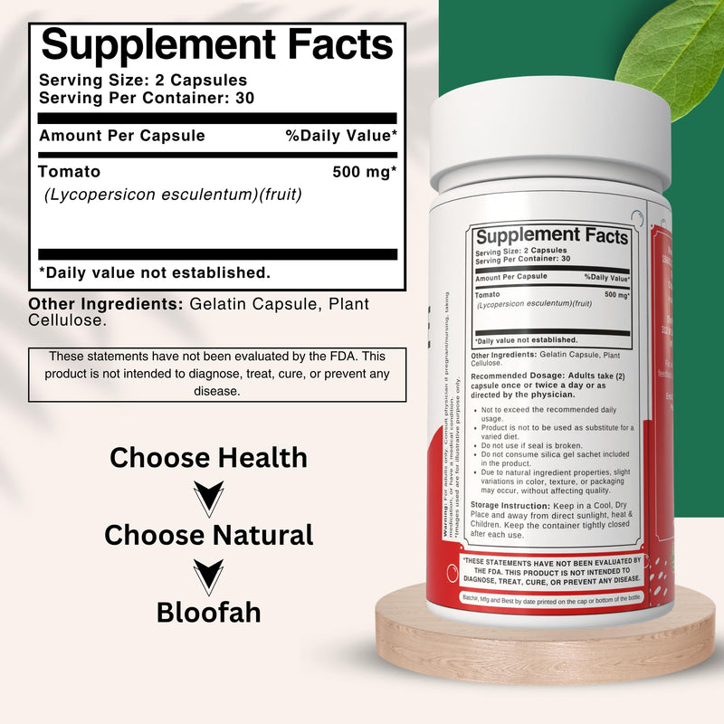 [Australia] - Tomato Powder (Lycopene) Capsules 500mg - 60 Count | Natural Carotenoid Supplement for Health and Wellness Support | 100% Natural, Plant Based, Gluten Free & Non-GMO Formula 