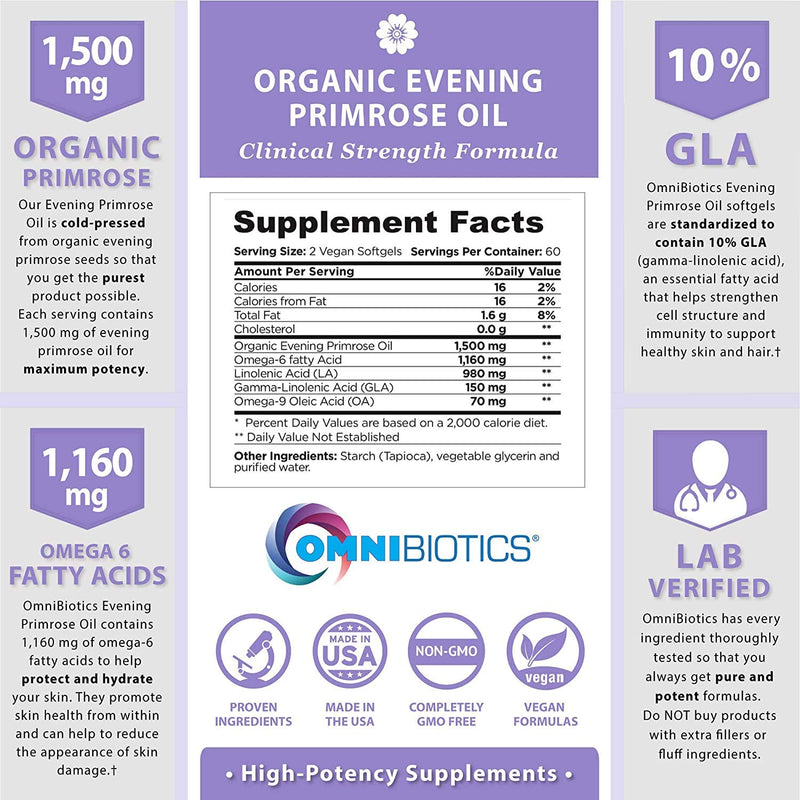 [Australia] - Organic Evening Primrose Oil | Clinical Strength 1,500 mg | 10% GLA | Cold-Pressed, Non-GMO | Hormone Balance for Women | Menopause and PMS Support | 120 Vegan softgel Capsules 