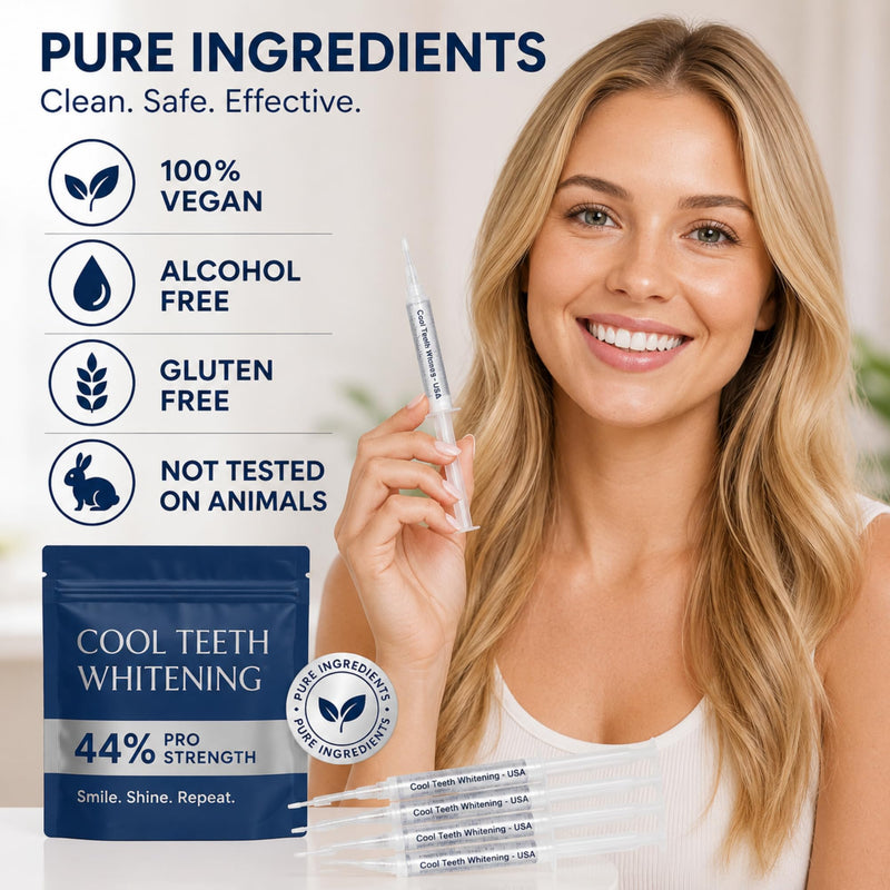 Teeth Whitening Gel with Trays 44% Carbamide Peroxide 5 Syringes - 50+ Uses | Enamel Safe Dentist Strength Tooth Whitener Removes Coffee, Wine, Tobacco Stains, Vegan, Gluten Free, 2 Trays Included