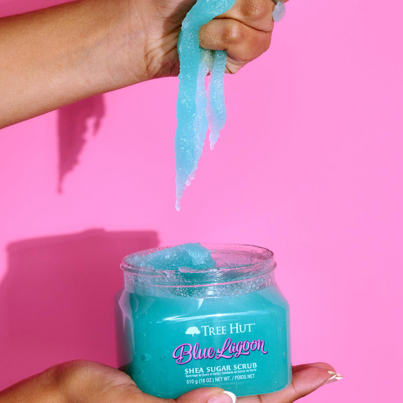 [Australia] - Tree Hut Shea Sugar Scrub, Exfoliating, Hydrating & Moisturizing Body Scrub with Shea Butter & Nourishing Essential Oils, Smooth & Soften Skin, Refreshing Skincare Essential, 18 oz Blue Lagoon 
