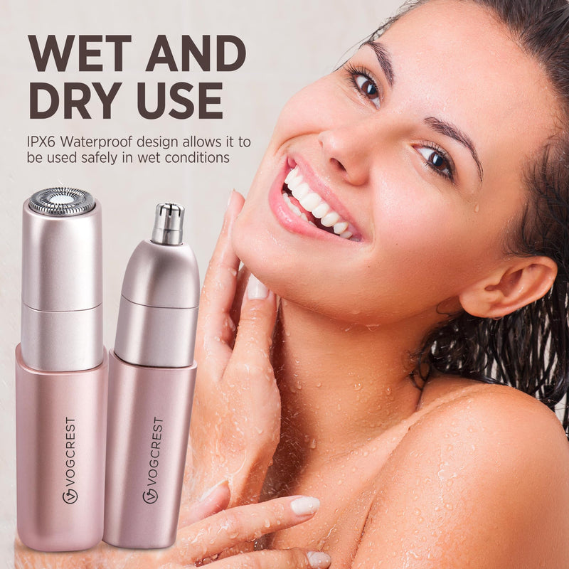 VG VOGCREST Facial - Nose Hair Remover Women: 2 in 1 Painless Electric Face Shaver and Nose Trimmer - Rechargeable Hair Removal Tool for Face Nose Ear Peach Fuzz Lips Chin
