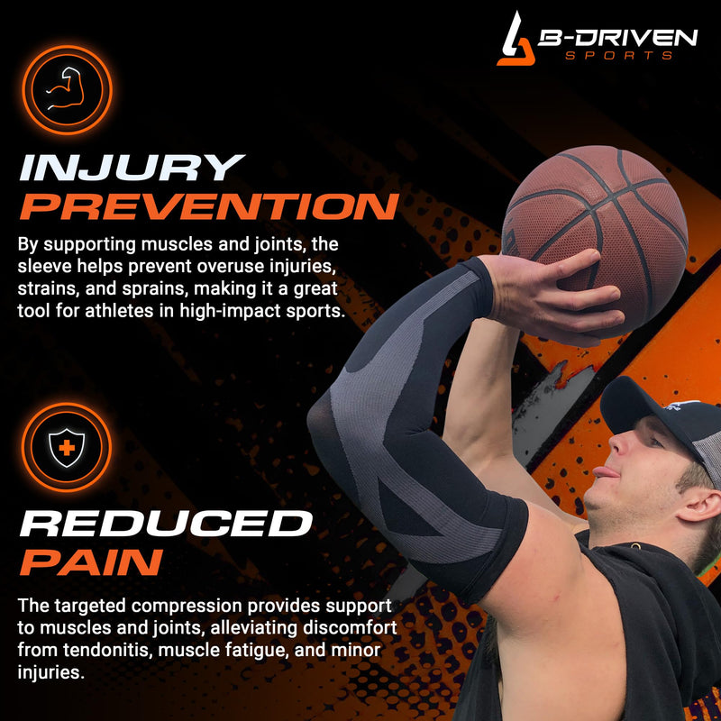 [Australia] - B-Driven Sports Graduated Compression Arm Sleeves, Medical Grade 20-30mmHg, For Baseball, Basketball, and more - 4 Colors Medium Black 