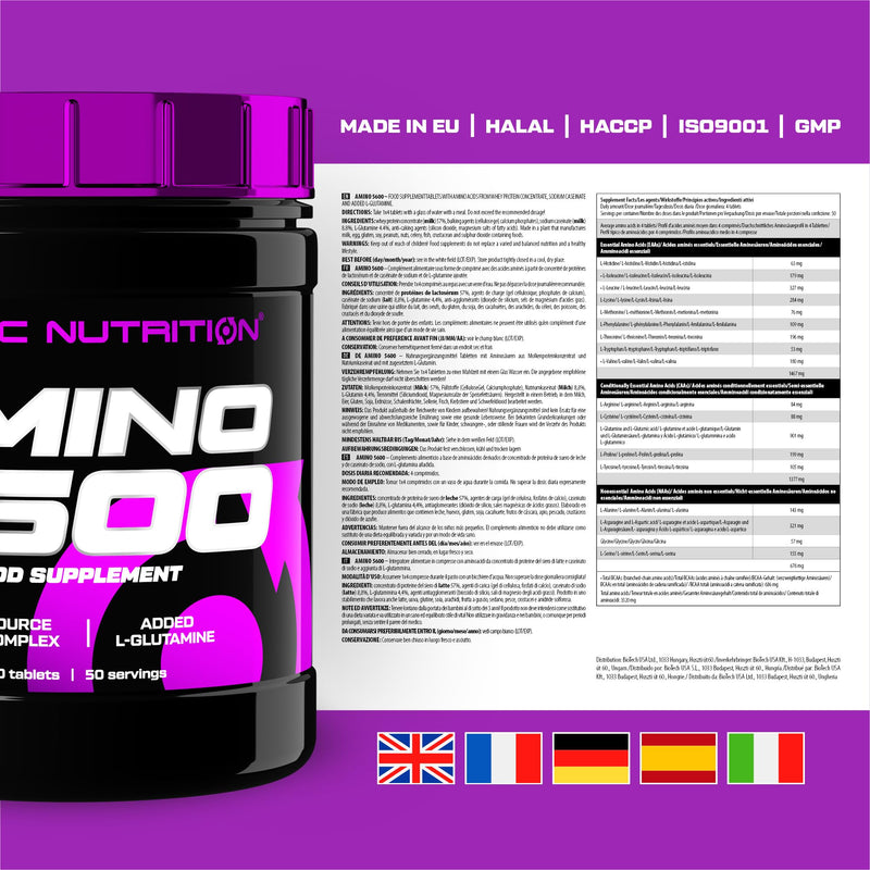 Scitec Nutrition Amino 5600 Tablets, Essential & BCAA Amino Acids with L-Glutamine, Support Muscle Recovery & Growth, Suitable for Men & Women, Whey Protein & Caseinate Formula, 200 Tablets 200 count (Pack of 1)