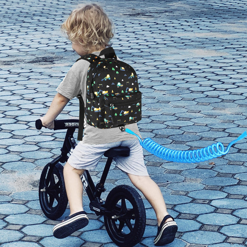 [Australia] - Accmor Toddler Backpack Leash, Mini Child Backpack with Anti Lost Wrist Link, Cute Kids Backpack Walking Harness for Outdoor Travel, Adorable Excavator Backpack Tether for Baby Boys Girls Ages 1-3 Black/Excavator, Black Link 