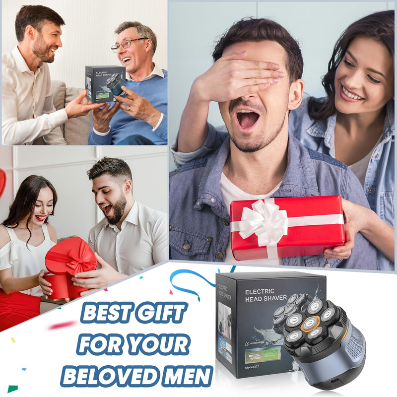 [Australia] - 6D Electric Head Shaver for Men, Magnetic Wet & Dry Razor Electric Razor Hair Trimmer, IPX6 Waterproof, LED Display, Rechargeable Cordless Grooming Kit Grayish Blue 