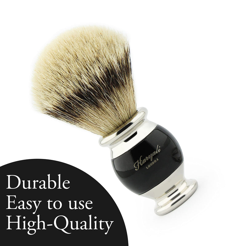 [Australia] - Haryali London Shaving Brush - Silvertip Badger Hair Shaving Brush - Black Metal Handle Shaving Brush - Stainless Steel Shaving Stand - Shaving Brush Holder 