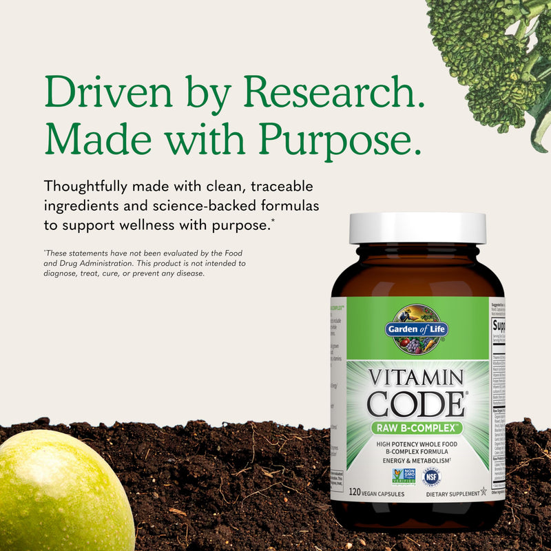 Garden of Life Vitamin B Complex, 120 Vegan Capsules, High Potency Vitamins for Energy & Metabolism with B6, Folate & B12 as Methylcobalamin plus Probiotics | High Potency Vitamins for Energy & Metabolism with B6, Folate & B12 as Methylcobalamin, plus ...