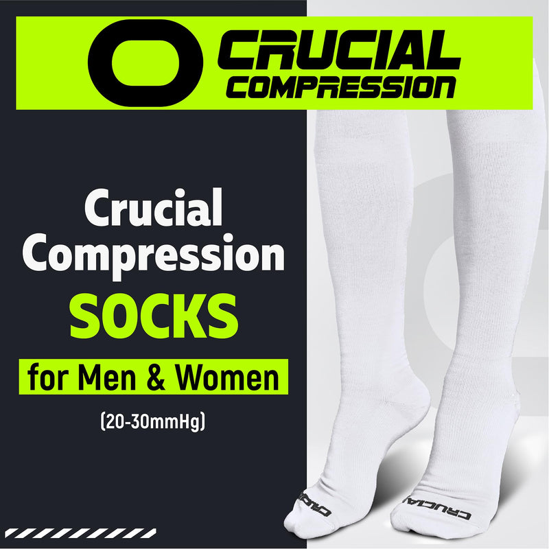 [Australia] - Crucial Compression Socks for Men & Women (20-30mmHg) Running, Athletic, Travel Large-X-Large Solid White 