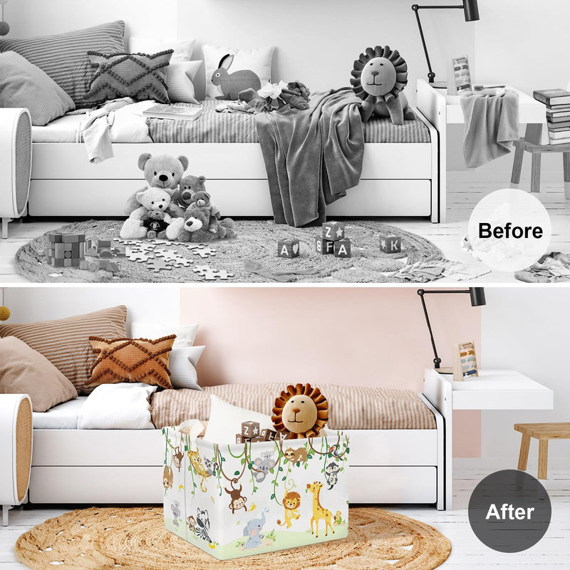 [Australia] - Clastyle Vine Woodland Animal Baby Basket Stuffers Toddler Gift Toy Chest Box Bin Organizer Nursery Room Decor Rectangle Elephant Giraffe Lion Clothes Book Storage Basket 