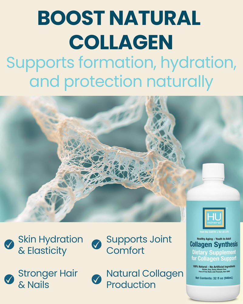 Collagen Synthesis – Plant-Based Liquid Collagen for Women & Men of All Ages, Youth to Adult - with Hyaluronic Acid, Biotin & Vitamin C – Supports Joint, Skin, Hair & Nail Strength – 32 oz