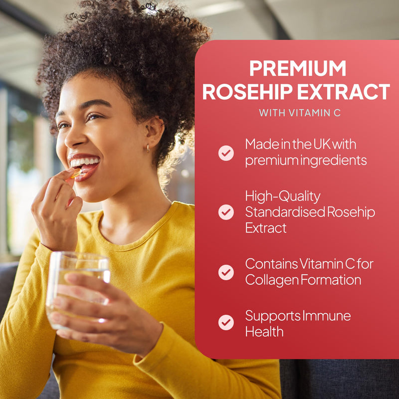 Rosehip Extract 6000mg with Vitamin C | Supports Joint Health & Skin Wellness | Vegans and Vegetarians Friendly | 240 Capsules = 80 Days' Supply | Made in The UK in Accordance with GMP Standards Unflavoured 1 count (Pack of 240)