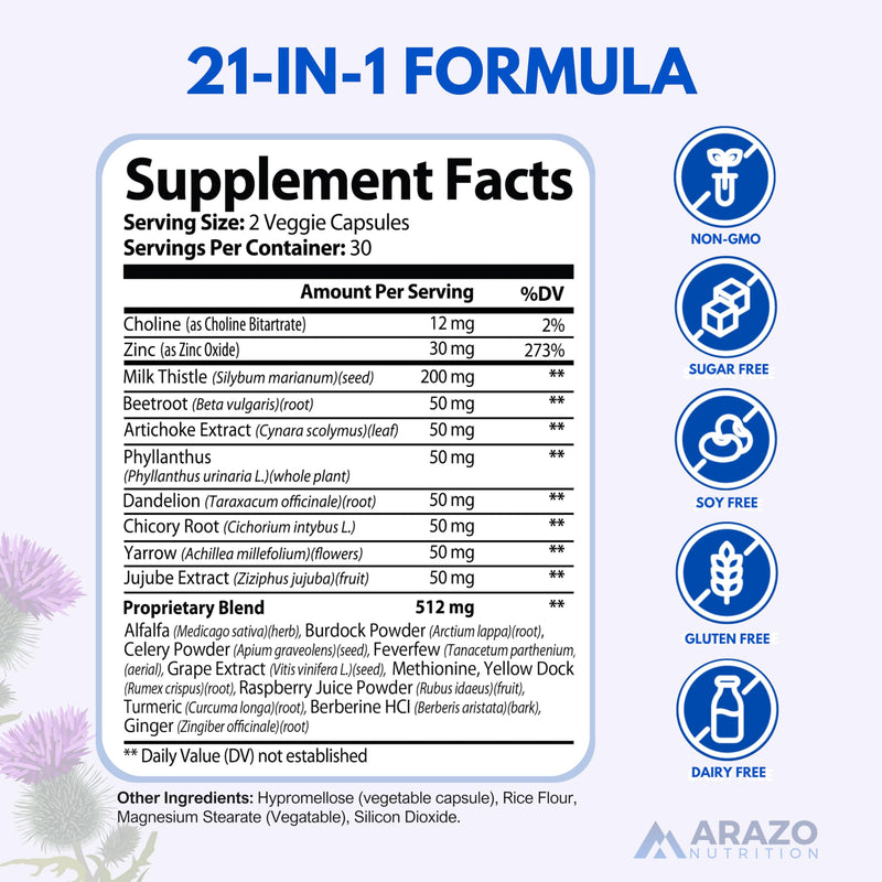 [Australia] - Arazo Nutrition Liver Cleanse Detox & Repair Formula ‚Äì Milk Thistle Herbal Support Supplement: Silymarin, Beet, Artichoke, Dandelion, Chicory Root 