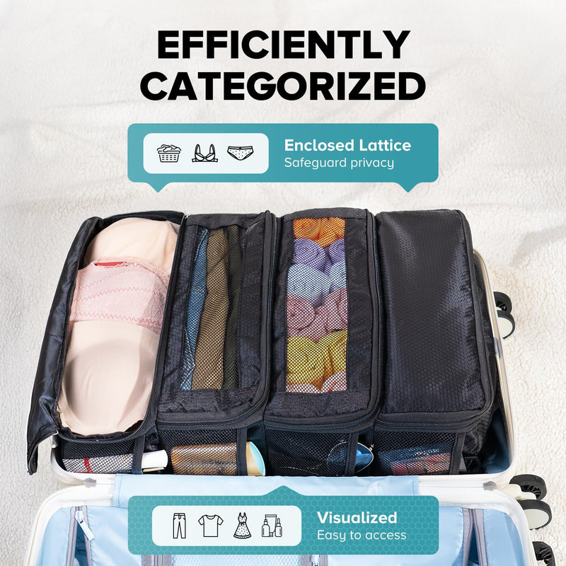 Vokelater Suitcase Organizer - Travel Luggage Organizer with Hanging Shelves & Packing Cubes - Collapsible, Portable, Carry-on, Medium, Black Black-M