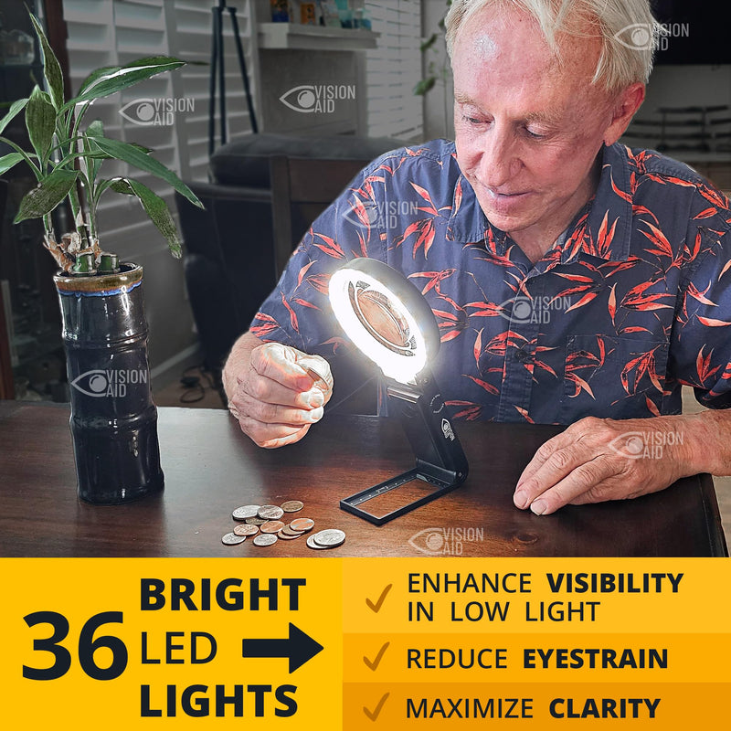 [Australia] - Vision Aid 30x Hands-Free Magnifier with Ultra Bright LED Lights and Case, 40x Magnifier with Stand for Reading Jewelry, Coins, Watches, Hobby, Crafts, Close Work, USB Rechargeable, Black USB Rechargeable - Deluxe Edition 