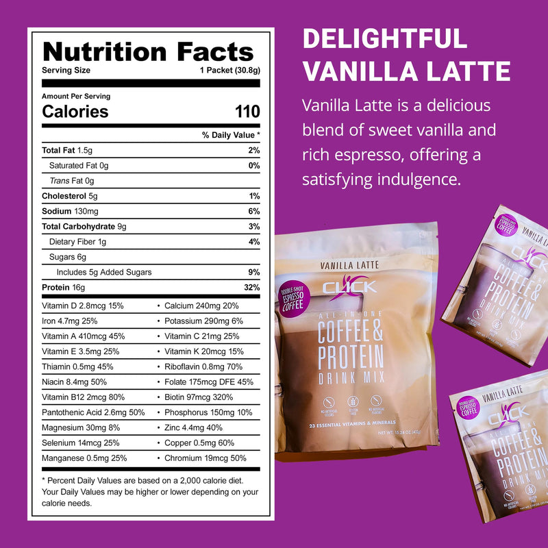 [Australia] - Click Coffee Protein Powder | Double Shot Espresso | 16g Protein | 23 Essential Vitamins | Low Calorie Meal Replacement | 150mg Caffeine | Gluten Free | No Artificial Flavors or Colors | Vanilla 15.24 Ounce (Pack of 1) 
